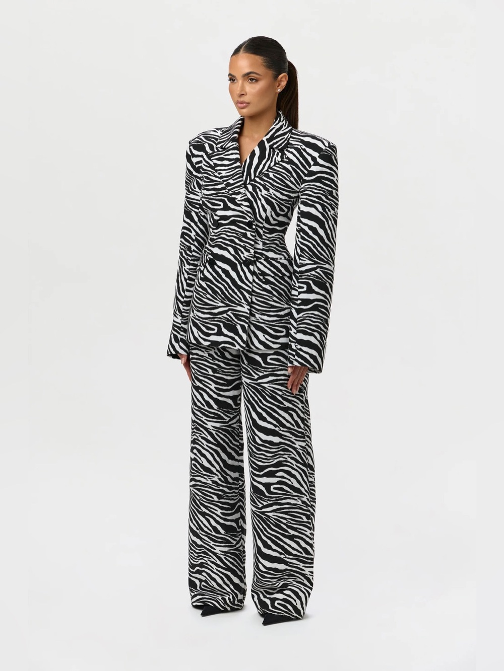 Naked Wardrobe Suiting Zebra Jacquard Wide Leg Pants Black/White